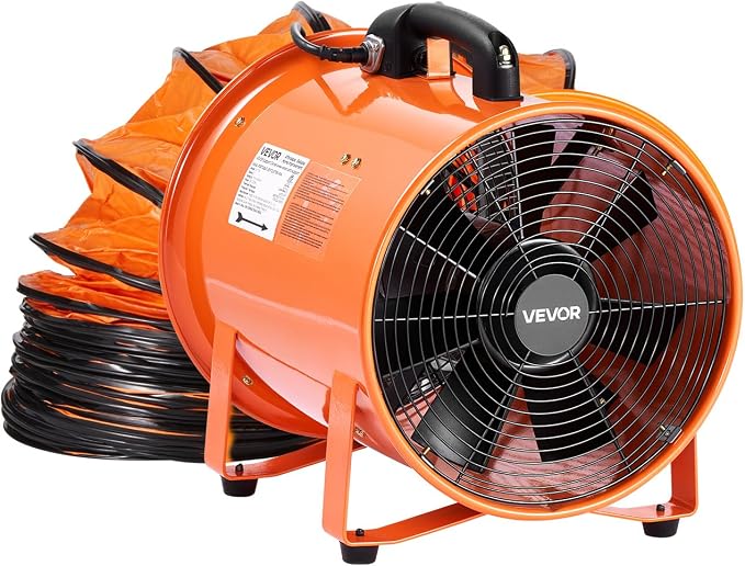 VEVOR Portable Ventilator with Hose, 2 Speed, 12 Inch Utility Blower Exhaust Fan with 33ft Flexible Duct, 367W 2894CFM High Velocity Industrial Air Mover for Extraction and Ventilation
