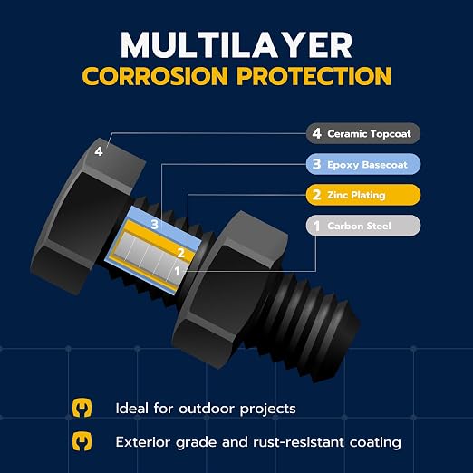 3/8" x 10" (25 Pack) Black Carriage Bolt Kit, Grade 307A, Ceramic Coated for Exterior Use, 2X Rust Resistance of Galvanized by Makers Bolt