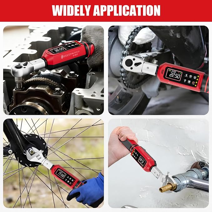 SUERCUP 9x12 mm Adjustable Digital Torque Wrench, 0.66-44.29Ft.Lb/0.9-60N.m | Interchangeable Open End Head 42mm Jaw & 3/8" Ratchet, Vibration/Buzzer/LED Alert, for Split AC, HVAC, Bike & Moto Repair