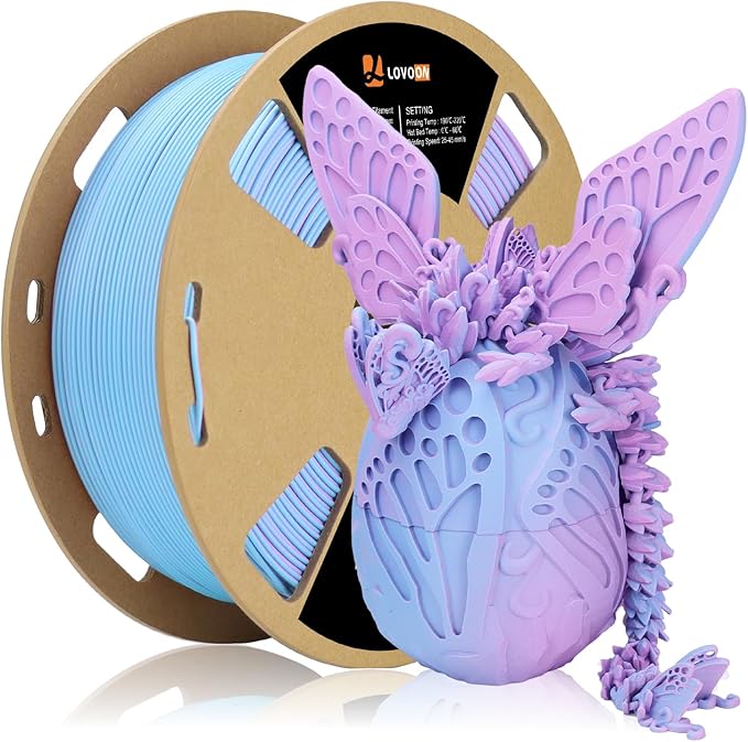 LOVOON Matte Tricolors PLA 3D Printer Filament Multi-Color Changing by Angle Rainbow PLA 3D Printing Filament Fit Most 3D Printers/3D Pens,Matte Purple/Pink/Blue,1KG(2.2lbs)/Spool
