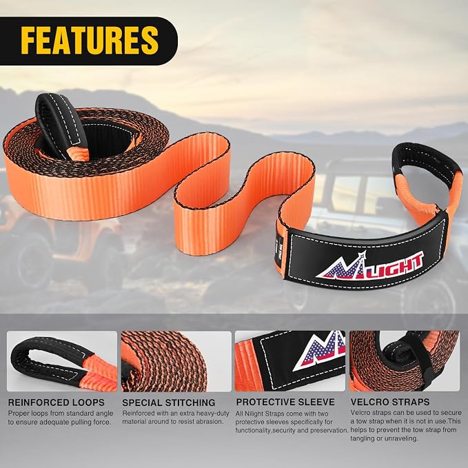 Nilight 3" x 20' Recovery Tow Strap Lab Tested 31,500lbs Break Strength Heavy Duty Off Road Straps with Triple Reinforced Loop Emergency Towing Rope of Mind for SUV, UTV, ATV, Truck, 2 Years Warranty