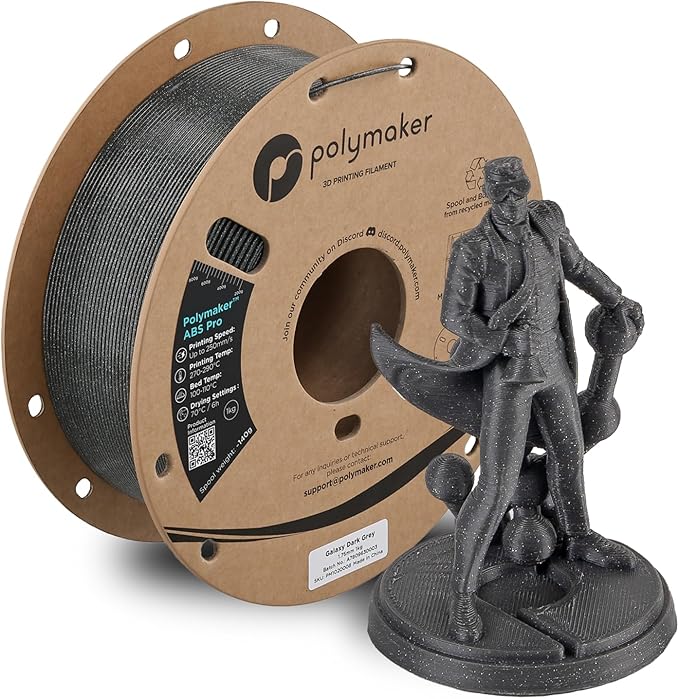 Polymaker ABS Pro 3D Printer Filament 1.75mm, Galaxy Dark Grey 1kg Engineering Grade ABS with High Heat Resistance, Durable, Tough, for Functional Parts, Printer Components & Prototypes
