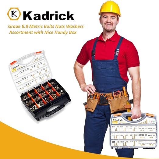 Kadrick 820Pcs Grade 8.8 Metric Bolt Assortment, M6 M8 M10 Hex Heavy Duty Bolts and Nuts Kit,M6 x1.0 M8 x1.25 M10-1.5 (12mm to 45mm),Yellow Zinc Plated