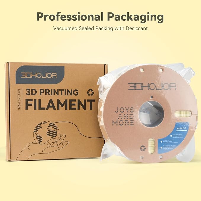 3DHoJor Matte PLA Filament 1.75mm, Upgrade 1kg Cardboard Spool PLA Filament 1.75 PLA 3D Printing Filament, Print with Most 3D Printers Using 3D Filament-Almond Yellow