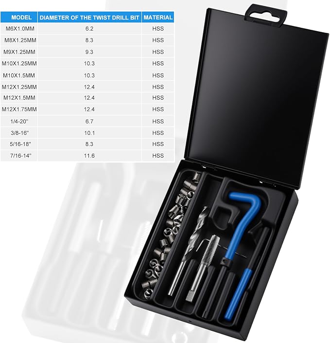 30PC SAE Helicoil Thread Repair Insert Kit, 5/16-18 inch Rethread | helicoil Thread Repair kit with HSS Drill Bits, Rethreading Inserts Tool Set for Damaged Thread Repairing with Carry Case
