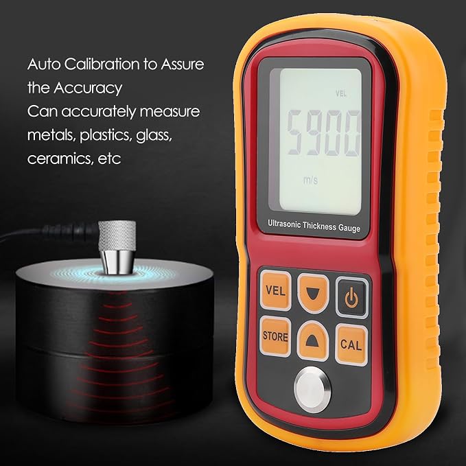 Digital Ultrasonic Thickness Large LCD Display Sound Speed Meter Auto Calibration 5MHz 1.2-300mm for Metal Steel Plate Plastic Ceramic (Without Battery)