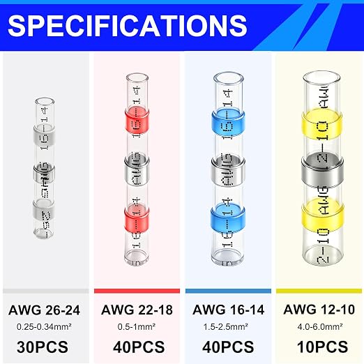 252PCS Heat Shrink Solder Seal Wire Connectors Kit -120 Waterproof Butt Connectors &132 3:1 Heat Shrink Tubing, Marine-Grade Insulated Electrical Wire Terminals for Automotive, Boat, Truck
