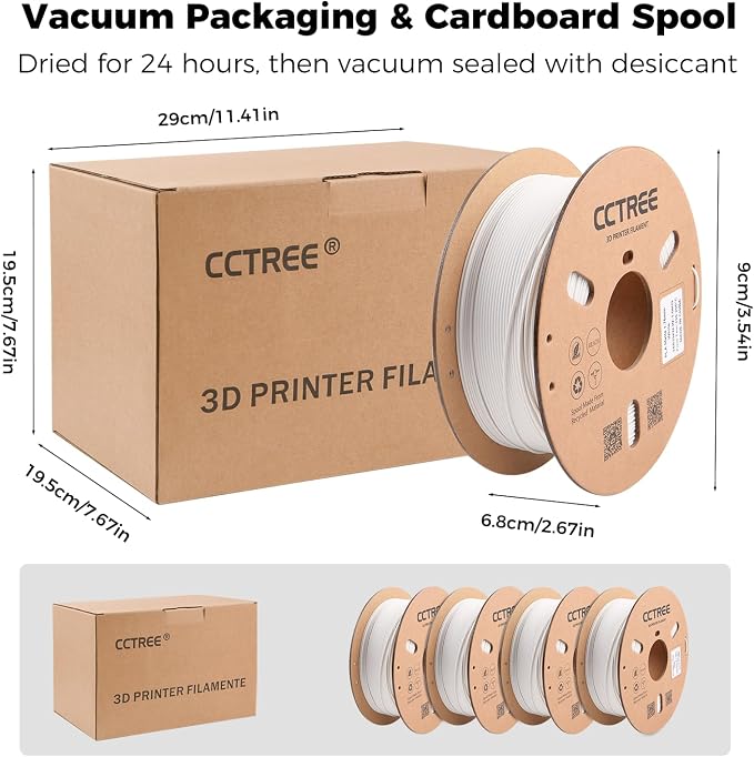 CCTREE Matte PLA Filament 1.75mm Bundle, 4 Pack 1KG Cardboard Spool, White | Matte Surface Texture, Easy to Print 3D Printing Filament, Accuracy +/- 0.03 mm, Fit Most FDM 3D Printers