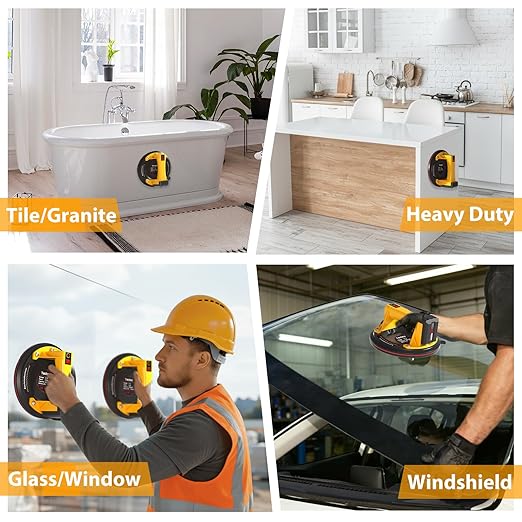 Electric Tile Suction Cups Lifter Tool Suction Cup for Glass 8" Heavy Duty 680 Lbs Battery Powered with 4X 2400mAh Batteries, Auto Start Pump, for Lifting Large Glass, Tile, Granite, Metal, Floor