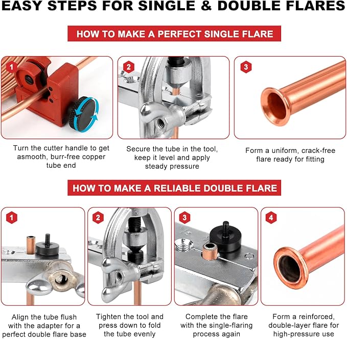 25 Ft 3/16" & 1/4" Brake Line Kit, Copper Coated Brake Line Repair Kit with Brake Line Bender, Single & Double Flare Tool Kit, Include 32 Inverted Tube Nut, Deburring Tool