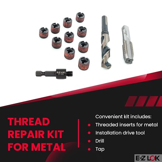 E-Z LOK EZ-650-8 Threaded Inserts for Metal, M8-1.25 Installation Kit, Steel, Black Oxide