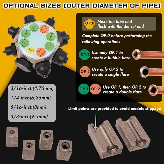 Professional Brake Line Flaring Tool Kit - 45 Degree Single, Double and Bubble Flares Pipe Flare Tool for 3/16", 1/4", 5/16", 3/8" Brake Repair Brake Flaring Tools Brake Line and Tubing Flaring Tool