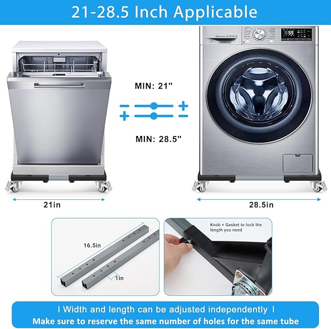 Nefish Upgraded Washing Machine Dolly with Wheels Heavy Duty 21-28 Inch Stainless Steel Appliance Roller 1000 Lbs Furniture Cart with Wheel Flat Dollies for Washer and Dyer, Fridge, Cabinet, Boxes