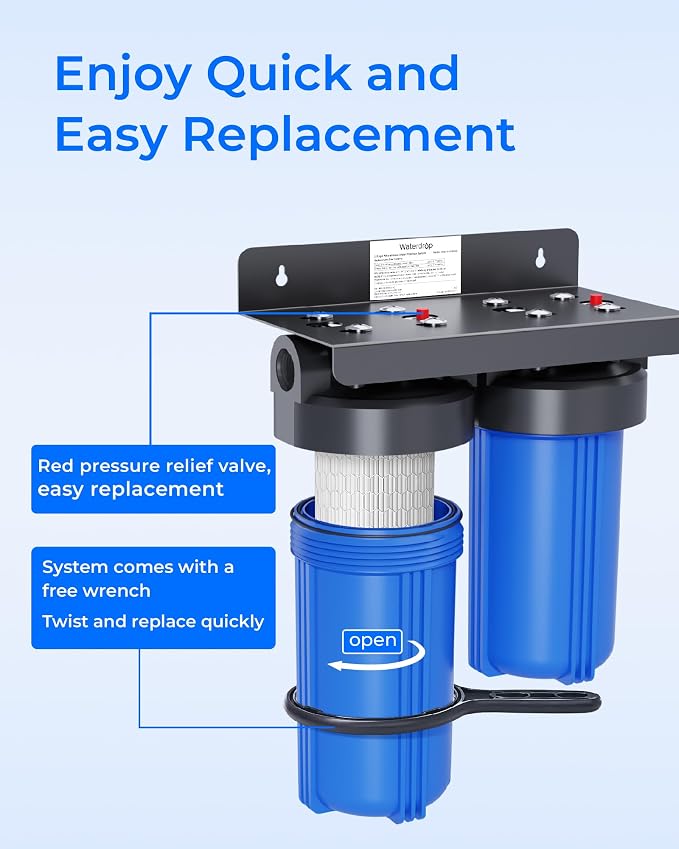 Waterdrop WF10H Whole House Water Filter, Compatible with WHF21-SH and WHF21-PBH, GE FXHTC, GXWH40L, iSpring, Culligan RFC-BBSA, Whirlpool, Any 10" x 4.5" System, Reduces Heavy Metals, Chlorine