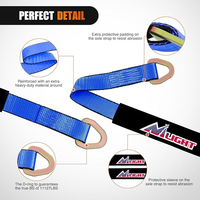 Nilight Axle Tie Down Straps 2" x 38" with D-Rings and Protective Sleeve 11,127 LBS Break Strength – Car Hauler Tie-Downs for Engine Hoist Truck Trailer & UTV 4Pack (Blue)