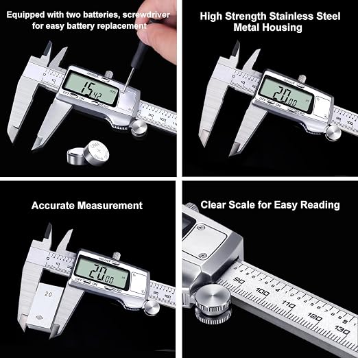 Kynup Digital Caliper 8 inch, Caliper Measuring Tool, Joint Calipers, Vernier Caliper, Stainless Steel, Full Turn Off, Switch from Inch Metric Fraction, Micrometer Digital for Household, DIY(200MM)