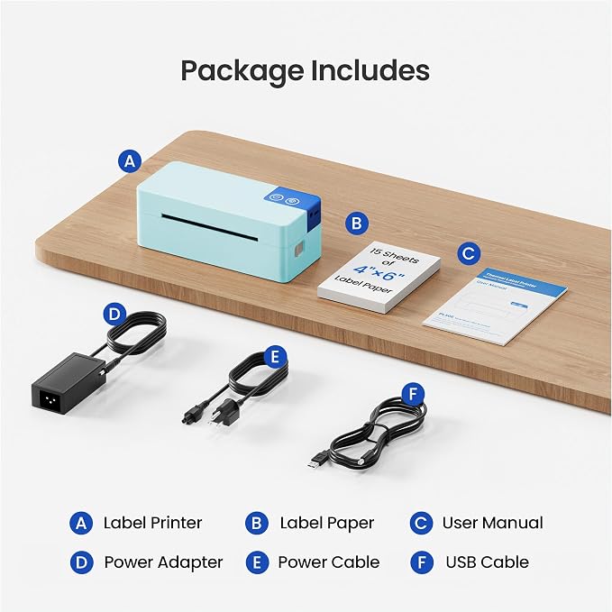 Bluetooth Thermal Shipping Label Printer, 4x6 Portable Direct Thermal Printer, Compatible with iPhone, Android, Windows and Mac, Widely Used for USPS UPS Amazon Shopify Etsy, Blue