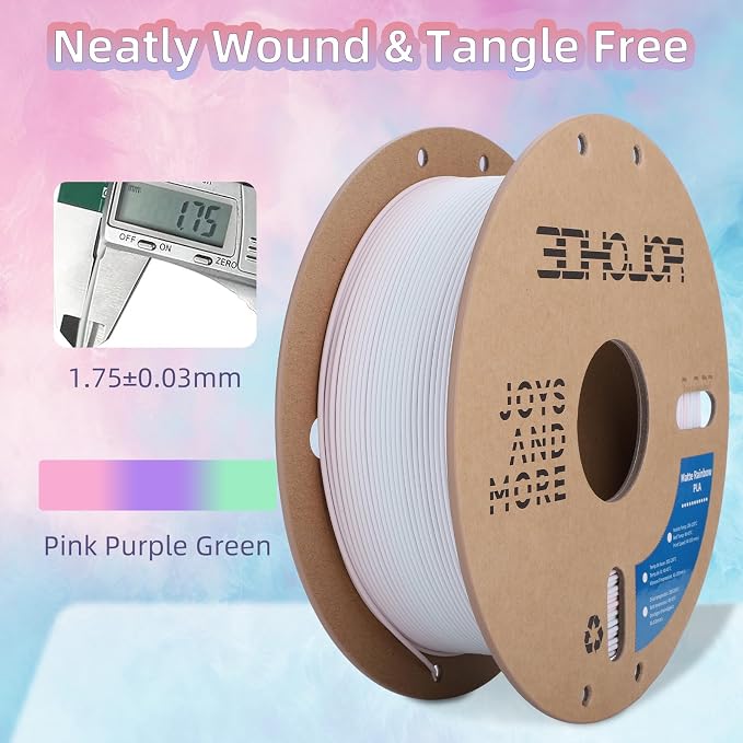 3DHoJor Matte Rainbow 3D Printer PLA Filament 1.75mm +/- 0.03 Multicolor Change Filament 1 KG(2.2lbs) Spool Fit Most FDM Printer-Pink Purple Green