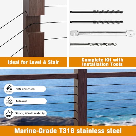 Swage Lag Screws for Cable Railing - 100 Pack Black T316 Stainless Steel Left and Right Handed Thread - 1/8" Cable Railing Hardware Kit for Deck Stair Wood Post Railing System