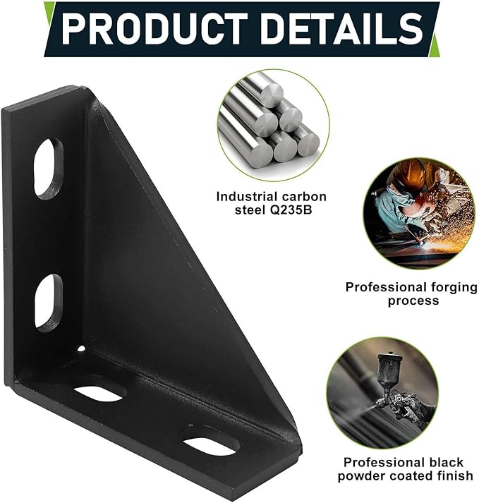 4 Pcs 90 Degree Gusseted Fitting for 1-5/8" Channel,4x4x 1-1.5" Carbon Steel Q235B Heavy Duty Connection with Black Powder Coated,4 Slotted Hole Right Angle Connector,Gusset Corner Brace Fastener…