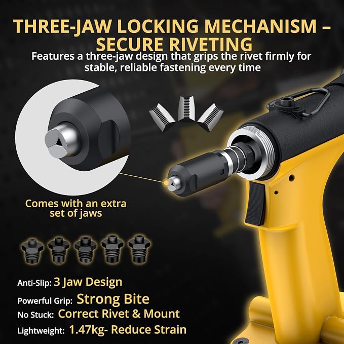 AMTOVL Pneumatic Riveter - 1400KGF/3086LBF Pulling Pneumatic Rivet Gun, Heavy-Duty Air Pop Riveter 3/32", 1/8", 5/32", 3/16", 1/4" Capacity Self-Suction Design