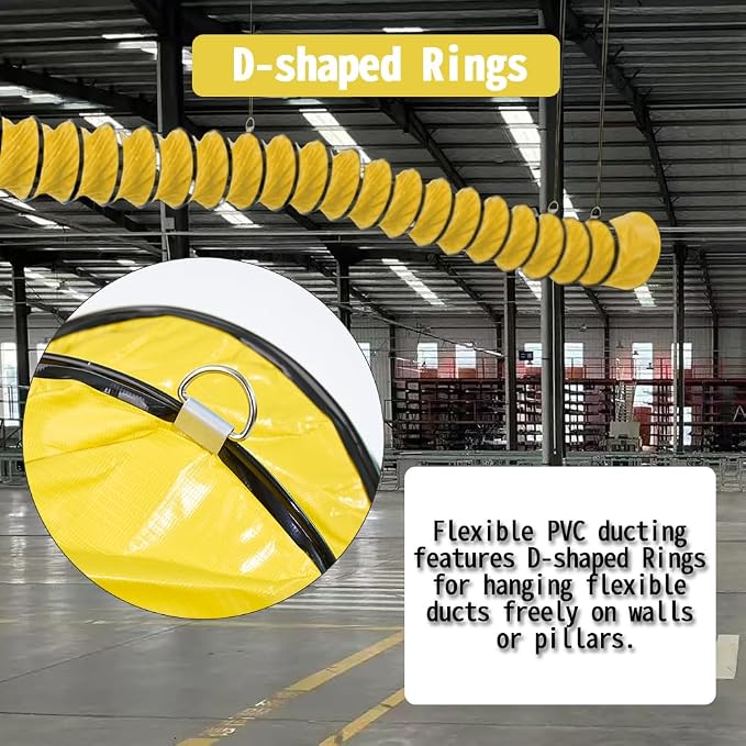 25ft Ducting Hose PVC Flexible Duct Hosing with Connecting Belt & D-Shaped Rings for 12inch Utility Blower Ventilation Fan Exhaust Fan (12in x 25ft)