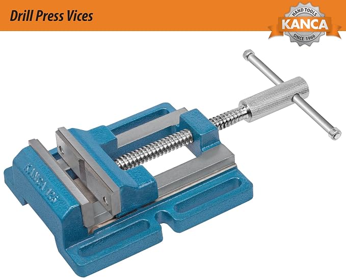 Kanca Hand Tools 4'' inch Low Profile Drill Press Vise DRL-100 Preferred by Craftsman and Machinist for Drilling,Reaming Tapping, Operations, Home Improvement Woodworking Blue Colour
