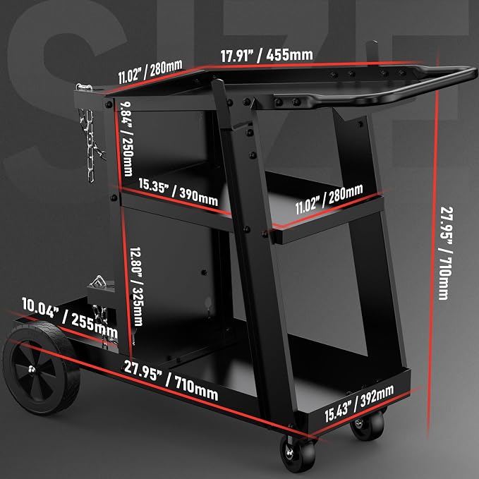 YESWELDER Welding Cart for TIG MIG Welder and Plasma Cutter, Tilt-Table Large Storage 360° Rolling Welding Trolley