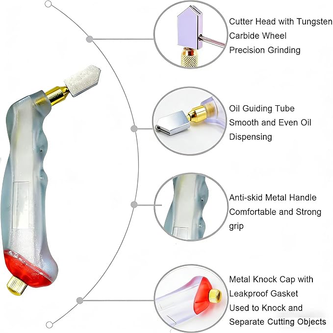Glass Cutting Tool Kit with Tile Nipper, Glass Running Pliers, Breaker Grozer Pliers, Glass Cutter for Stained Glass, Tiles, Mosaic, with Storage Bag
