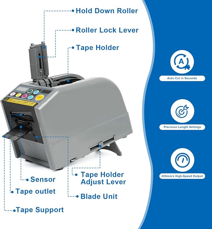 Ribbon Cutting Machine, Lightweight Dual-Tape Electric Dispenser, 39.9 in Max Length & 6 Memory Presets, Portable Auto/Manual Cutter for Warehouses, Gift Shops, Offices, DIY & Home