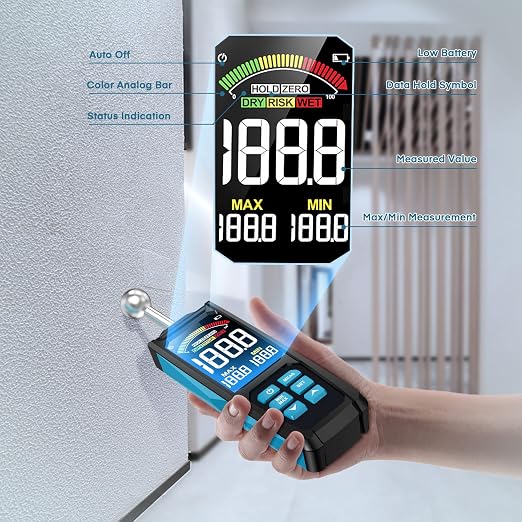 DURFICST Pinless Moisture Meter, Moisture Reader for Plaster Walls, Masonry, Concrete, Drywall, Wood