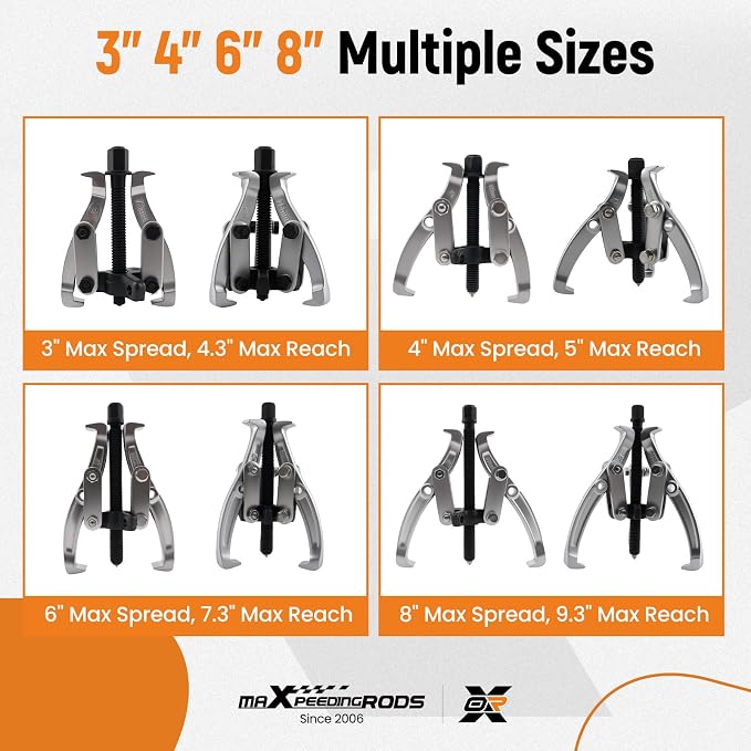 maXpeedingrods 3" 4" 6" 8" Gear Puller Set, 2 Jaw & 3 Jaw Bearing Puller Kit with Ratchet Wrench, 72pcs Reversible Jaw Gear Pulling Tool for Internal External Bearing Gear Pulley Flywheel Removal
