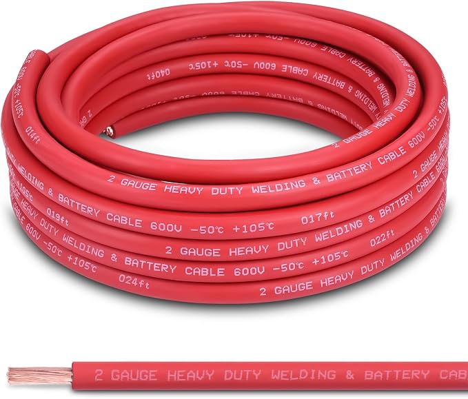 2 Gauge Battery Cable, 30FT Red 2 AWG Pure Copper Wire Welding Cable, for Automotive, Battery, Solar and Generator, Standard USA OFC Wire