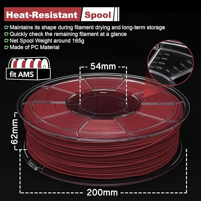 YXPOLYER Nylon Filament PA6 Red Easy PA 3D Printing Filament 1.75mm 1kg | Easy to Print, AMS Compatible Spool, Engineering-grade, Low Warp, FDM Printers, Pre-dried, High Speed Low Temp Printing