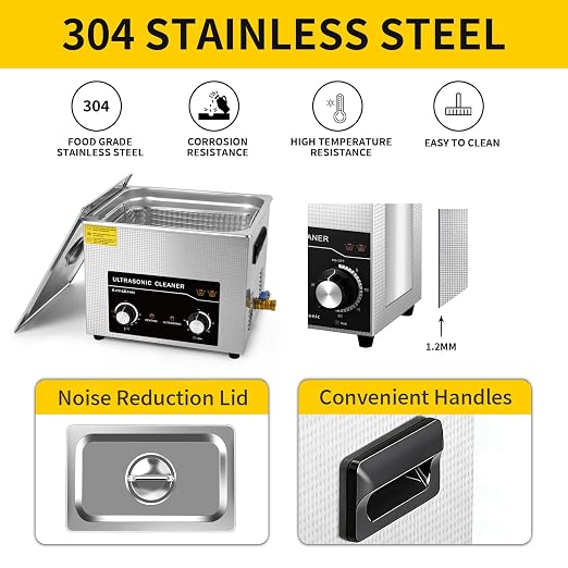 Commercial Ultrasonic Cleaner,15L with Knob, Heater Timer 6 Transducers 450W+360W 40kHz for Carburetor Bike Chain Brass Instrument Jewelry Denture Professional