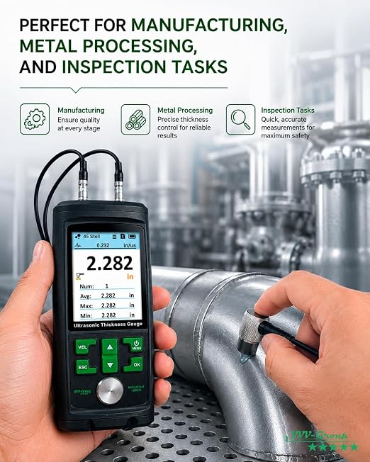 Ultrasonic Thickness Gauge Industrial-882X / Steel, Metals, Plastic, Glass, PVC, Pipes Thickness Gauge Meter – Range 0.039 to 11.811 inch (1-300mm) | Color LCD