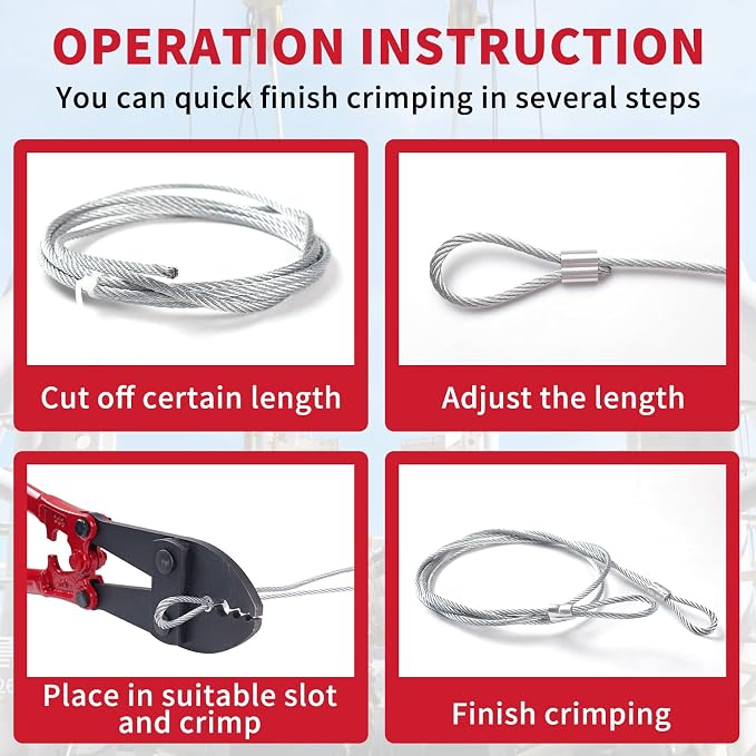 24Inch Hand Swaging Cutting Tool, Wire Rope Crimping Pliers for 1/16" 3/32" 1/8" 5/32" 3/16" Wires, Swager Crimper for Copper Aluminum Oval Sleeve and Stop Sleeve