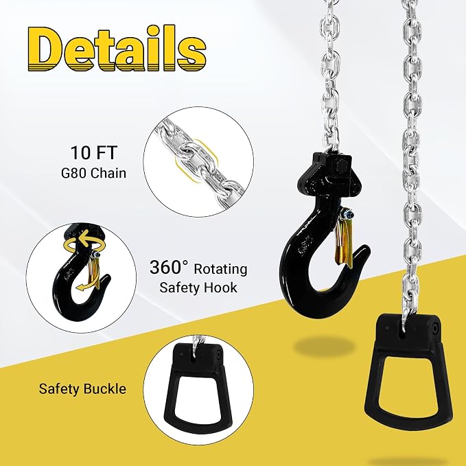 1100LBS Manual Lever Chain Hoist Mini Puller 1/2 Ton Capacity | Portable Chain Come Along 10 Feet Lift G80 Chain Ratchet Lever Hoist with Hook