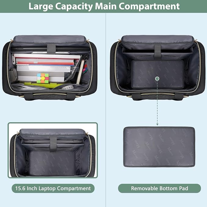 MATEIN Rolling Laptop Bag for Women, 15.6 Inch Rolling Briefcase with Wheels &Detachable Cart, Roller Computer Teacher Tote Bag with Insulated Lunch Box for Nurse Work Business Office, Deep Black