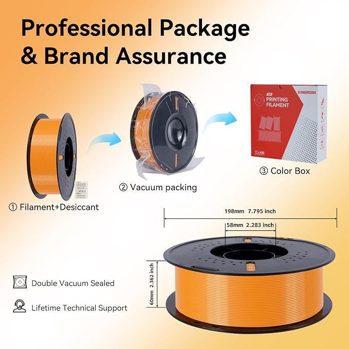 Kingroon Silk PLA 3D Printer Filament, Dimensional Accuracy +/- 0.03 mm, 1 kg Spool(2.2lbs), PLA Shiny Filament 1.75 mm (Orange)