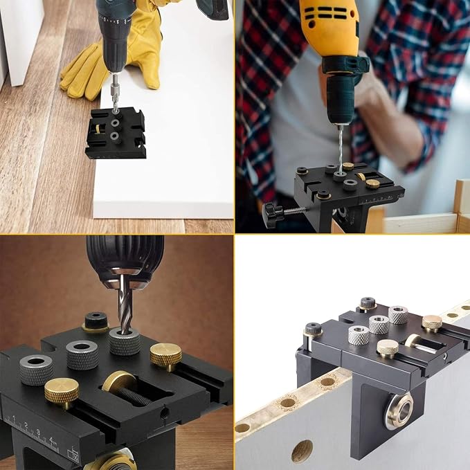 3-in-1 High Precision Jig Dowel Cam Jig Kit Wood Hole Drilling Guide,with Positioning Clip Adjustable Drilling Guide Puncher Locator Carpentry Tools for DIY Wood working Furniture Repair