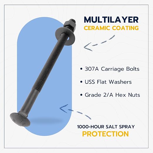 3/8" x 8" (25 Pack) Black Carriage Bolt Kit, Grade 307A, Ceramic Coated for Exterior Use, 2X Rust Resistance of Galvanized by Makers Bolt