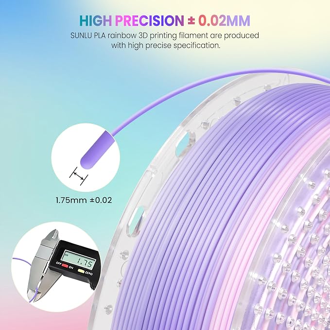 SUNLU 3D Printer Filament, Rainbow PLA Filament 1.75mm, Multicolor Gradient 3D Filament, Neatly Wound 3D Printing Filament, Dimensional Accuracy +/-0.02mm, 1KG Spool. (Rainbow PLA 04)