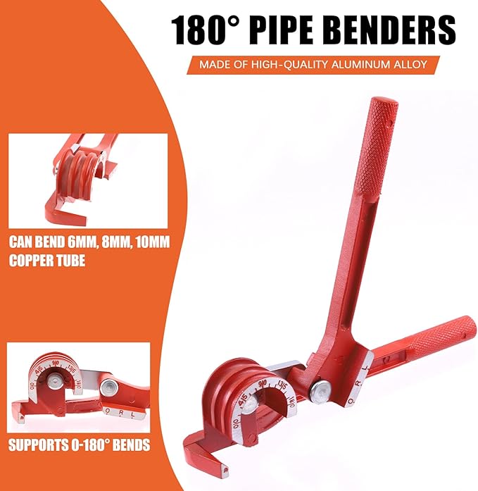 Tanstic 9Pcs Flaring Tool and Tube Bender, 1/2" 7/16" 3/8" 5/16" 1/4" 3/16" 5/8" Line Flaring Tools and 3 In 1 Copper Bender 1/4" 5/16" 3/8" Manual Tubing Bender for Pipe Copper Brass Aluminum