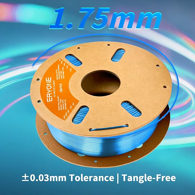 ERYONE Silk PLA Filament for 3D Printer 1.75mm +/- 0.03mm, Shiny Filament 1kg (2.1lbs)/Spool, Silk Blue