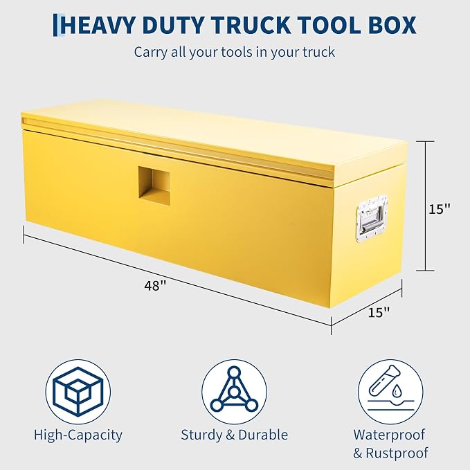 GarveeTech Truck Bed Tool Box Heavy Duty Steel Toolbox with Hydraulic-Assisted Lid, Drill-Proof Lock & Weatherproof Seal, Universal Mount for Pickup, Truck Bed, RV, Trailer