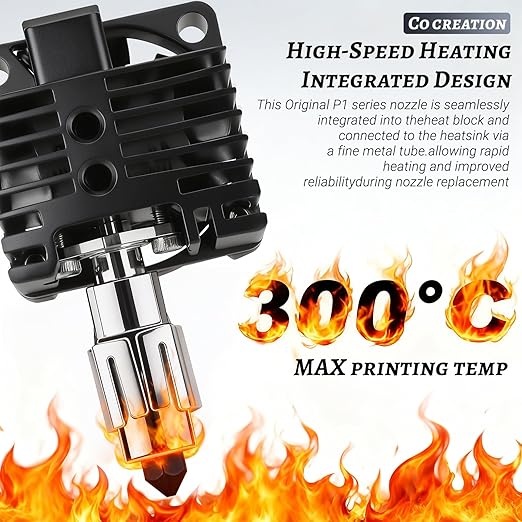 P1P P1S Hotend Complete Kit, Complete Assembly for Bamboo Lab P1 Series 3D Printer, 0.4 mm Hardened-Steel Nozzle, Ceramic Heater, Thermistor, Fan and 3D Printers Extruder Heating Block Replacement
