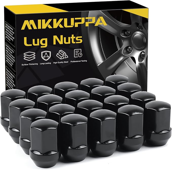 MIKKUPPA 20pcs 9/16-18 OEM Lug Nuts, Replacement for 2006-2010 Dodge Dakota, 2004-2009 Durango, 2002-2010 Ram 1500 Factory Wheels, One-Piece Black Large Acorn Seat