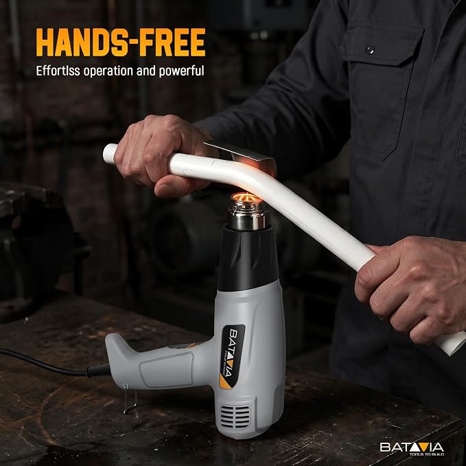 Heat Gun - BATAVIA Dual Protection Fuses 1800W Heavy Duty Fast Heat Hot Air Gun 122℉-1202℉ Variable Temperature Control Overheat Protection with 4 Nozzles for Crafts, Vinyl Wrap, Shrink Tubing
