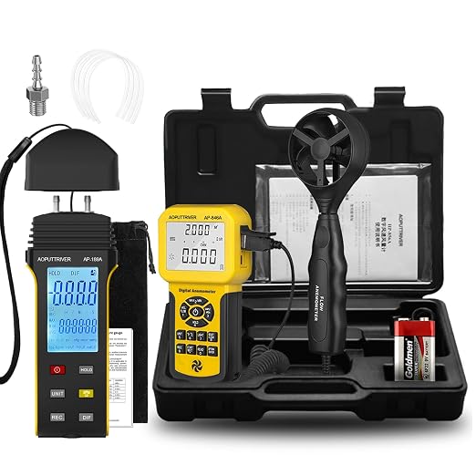 2Packs-Anemometer HVAC,CFM Air Flow Meter with Backlight Max/Min/Avg AP-846A and AP-189A Manometer Gas Pressure Tester
